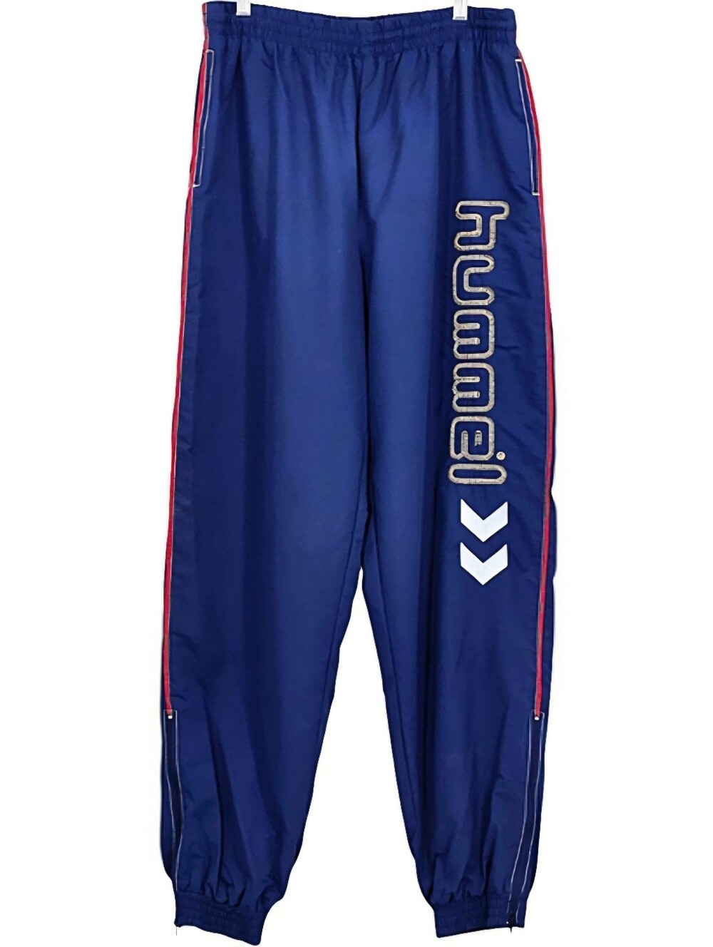 Vintage Hummel Track Pants L Blue Soccer Windbreaker Nylon Joggers Zip Leg